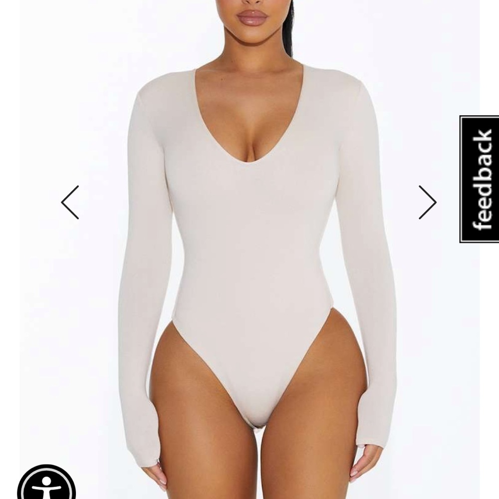 Naked Wardrobe V-Ery Plunged Bodysuit -Oatmeal